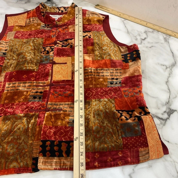Coldwater Creek Vest Jacket Womens Size PXL Velvet Red Orange Patchwork Silk - Picture 7 of 9